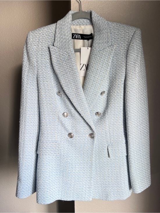 Zara Jackets & Blazers - ZARA Light Blue Tweed Double-Breasted Blazer Jacket NWT size small